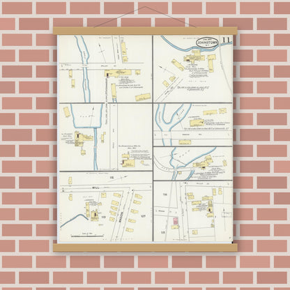 Old map wall art mockup — magnetic wood frame on brick wall — Sanborn Fire Insurance Map from Johnstown, Fulton County, New York (1892), Sheet #0011