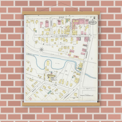 Old map wall art mockup — magnetic wood frame on brick wall — Sanborn Fire Insurance Map from Norwalk, Huron County, Ohio (1893), Sheet #0002
