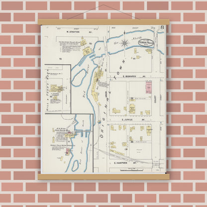 Old map wall art mockup — magnetic wood frame on brick wall — Sanborn Fire Insurance Map from Fergus Falls, Otter Tail County, Minnesota (1890), Sheet #0008