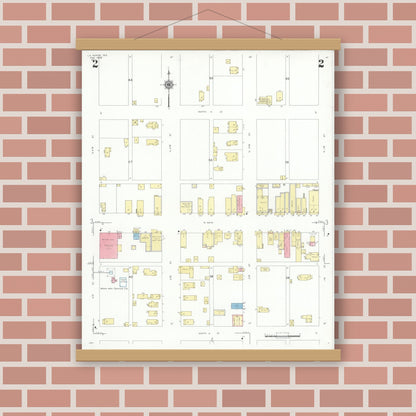 Old map wall art mockup — magnetic wood frame on brick wall — Sanborn Fire Insurance Map from La Porte, Harris County, Texas (1939), Sheet #0002