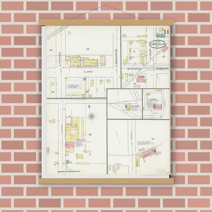 Old map wall art mockup — magnetic wood frame on brick wall — Sanborn Fire Insurance Map from Circleville, Pickaway County, Ohio (1893), Sheet #0011