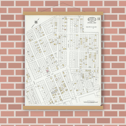 Old map wall art mockup — magnetic wood frame on brick wall — Sanborn Fire Insurance Map from Westville, Gloucester County, New Jersey (1919), Sheet #0011