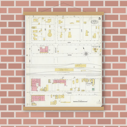 Old map wall art mockup — magnetic wood frame on brick wall — Sanborn Fire Insurance Map from Live Oak, Suwanee County, Florida (1903), Sheet #0005