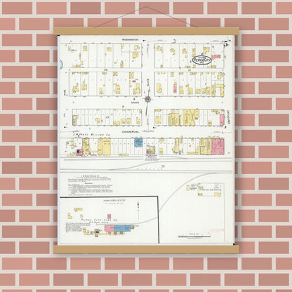 Old map wall art mockup — magnetic wood frame on brick wall — Sanborn Fire Insurance Map from Pierce City, Lawrence County, Missouri (1918), Sheet #0005