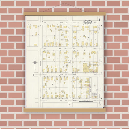 Old map wall art mockup — magnetic wood frame on brick wall — Sanborn Fire Insurance Map from Two Rivers, Manitowoc County, Wisconsin (1913), Sheet #0004