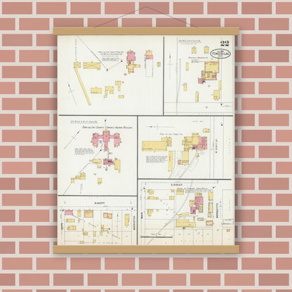 Old map wall art mockup — magnetic wood frame on brick wall — Sanborn Fire Insurance Map from Fond du Lac, Fond du Lac County, Wisconsin (1898), Sheet #0022