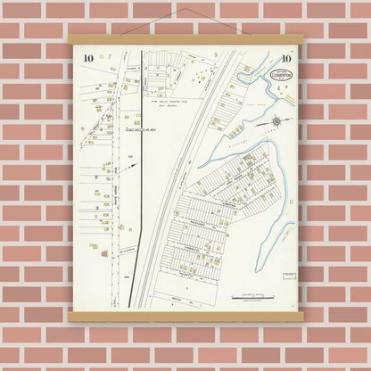 Old map wall art mockup — magnetic wood frame on brick wall — Sanborn Fire Insurance Map from Clementon, Camden County, New Jersey (1924), Sheet #0010