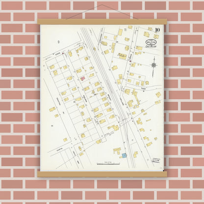 Old map wall art mockup — magnetic wood frame on brick wall — Sanborn Fire Insurance Map from Milton, Norfolk County, Massachusetts (1911), Sheet #0010
