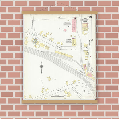 Old map wall art mockup — magnetic wood frame on brick wall — Sanborn Fire Insurance Map from Gardner, Worcester County, Massachusetts (1914), Sheet #0029