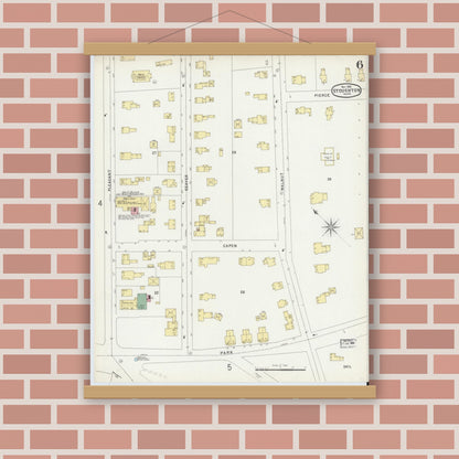 Old map wall art mockup — magnetic wood frame on brick wall — Sanborn Fire Insurance Map from Stoughton, Norfolk County, Massachusetts (1896), Sheet #0006