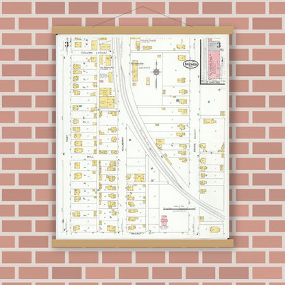 Old map wall art mockup — magnetic wood frame on brick wall — Sanborn Fire Insurance Map from Bremen, Fairfield County, Ohio (1926), Sheet #0003