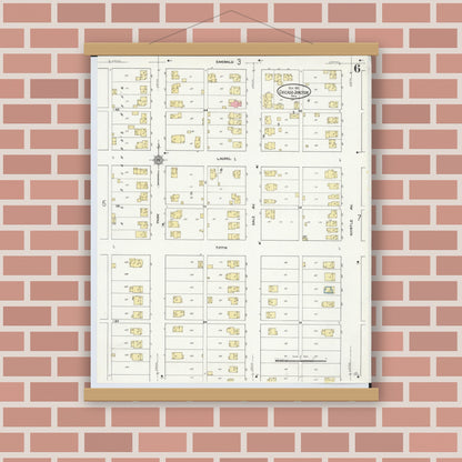 Old map wall art mockup — magnetic wood frame on brick wall — Sanborn Fire Insurance Map from Chicago Junction, Huron County, Ohio (1911), Sheet #0006