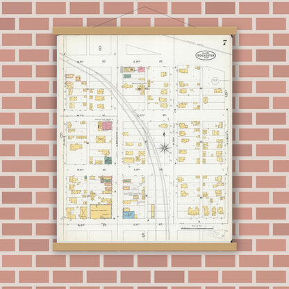 Old map wall art mockup — magnetic wood frame on brick wall — Sanborn Fire Insurance Map from Rochester, Olmsted County, Minnesota (1904), Sheet #0007