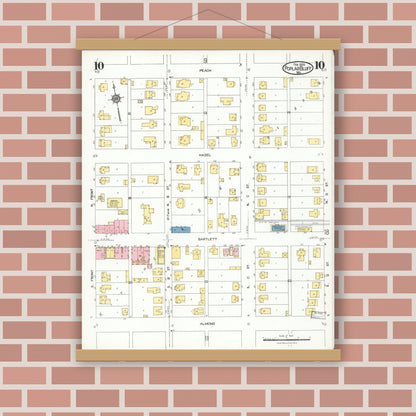 Old map wall art mockup — magnetic wood frame on brick wall — Sanborn Fire Insurance Map from Poplar Bluff, Butler County, Missouri (1924), Sheet #0010