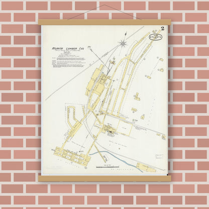 Old map wall art mockup — magnetic wood frame on brick wall — Sanborn Fire Insurance Map from Atlanta, Cass County, Texas (1896), Sheet #0002