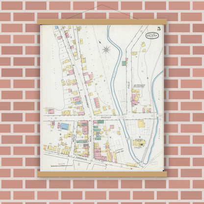 Old map wall art mockup — magnetic wood frame on brick wall — Sanborn Fire Insurance Map from Galena, Jo Daviess County, Illinois (1893), Sheet #0005