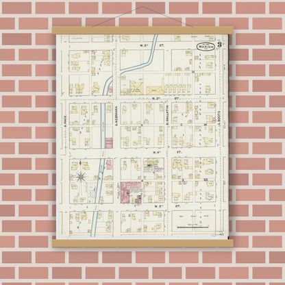Old map wall art mockup — magnetic wood frame on brick wall — Sanborn Fire Insurance Map from Marion, Grant County, Indiana (1890), Sheet #0003