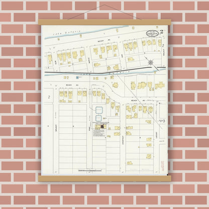Old map wall art mockup — magnetic wood frame on brick wall — Sanborn Fire Insurance Map from Charlotte, Monroe County, New York (1912) - Complete Map Set