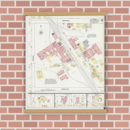 Old map wall art mockup — magnetic wood frame on brick wall — Sanborn Fire Insurance Map from Alliance, Stark County, Ohio (1892), Sheet #0008