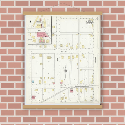 Old map wall art mockup — magnetic wood frame on brick wall — Sanborn Fire Insurance Map from Navarre, Stark County, Ohio (1911), Sheet #0004