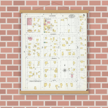 Old map wall art mockup — magnetic wood frame on brick wall — Sanborn Fire Insurance Map from Fenton, Genesee County, Michigan (1901), Sheet #0005