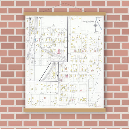 Old map wall art mockup — magnetic wood frame on brick wall — Sanborn Fire Insurance Map from Sullivan, Moultrie County, Illinois (1932), Sheet #0007