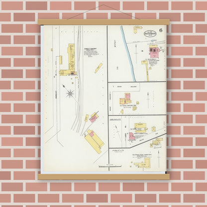 Old map wall art mockup — magnetic wood frame on brick wall — Sanborn Fire Insurance Map from South Haven, Van Buren County, Michigan (1902), Sheet #0006