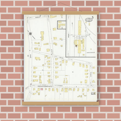 Old map wall art mockup — magnetic wood frame on brick wall — Sanborn Fire Insurance Map from Milford, Worcester County, Massachusetts (1910), Sheet #0005