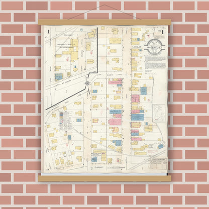 Old map wall art mockup — magnetic wood frame on brick wall — Sanborn Fire Insurance Map from Watervliet, Berrien County, Michigan (1942) - Complete Map Set