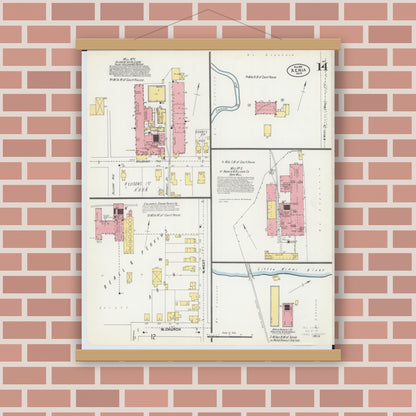 Old map wall art mockup — magnetic wood frame on brick wall — Sanborn Fire Insurance Map from Xenia, Greene County, Ohio (1901), Sheet #0014