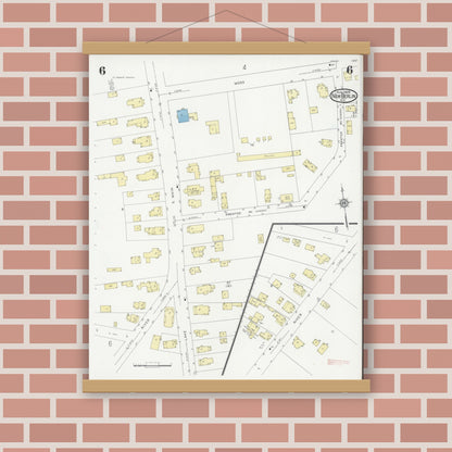Old map wall art mockup — magnetic wood frame on brick wall — Sanborn Fire Insurance Map from New Berlin, Chenango County, New York (1929), Sheet #0006