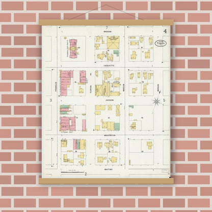 Old map wall art mockup — magnetic wood frame on brick wall — Sanborn Fire Insurance Map from Tampa, Hillsborough County, Florida (1899), Sheet #0004