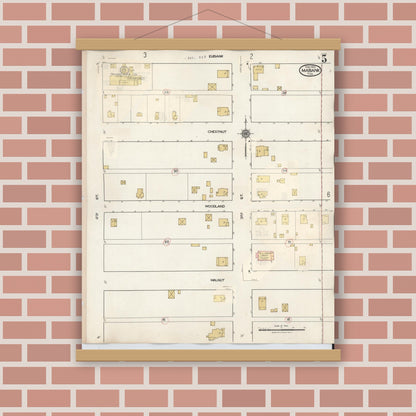 Old map wall art mockup — magnetic wood frame on brick wall — Sanborn Fire Insurance Map from Mabank, Kaufman County, Texas (1934), Sheet #0005