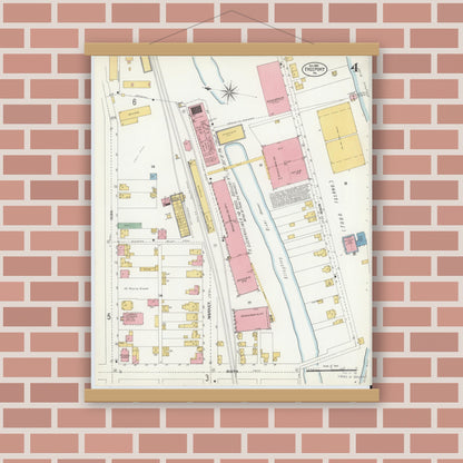 Old map wall art mockup — magnetic wood frame on brick wall — Sanborn Fire Insurance Map from Freeport, Armstrong County, Pennsylvania (1902), Sheet #0004