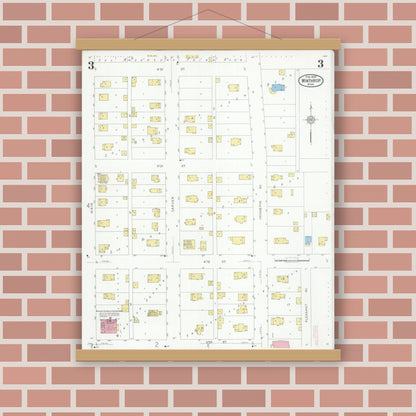 Old map wall art mockup — magnetic wood frame on brick wall — Sanborn Fire Insurance Map from Winthrop, Sibley County, Minnesota (1930), Sheet #0003