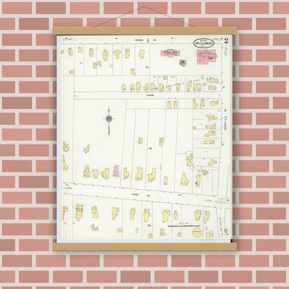 Old map wall art mockup — magnetic wood frame on brick wall — Sanborn Fire Insurance Map from Mount Clemens, Macomb County, Michigan (1909), Sheet #0002