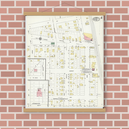 Old map wall art mockup — magnetic wood frame on brick wall — Sanborn Fire Insurance Map from Monett, Barry County, Missouri (1910), Sheet #0004