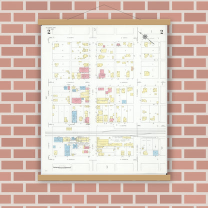 Old map wall art mockup — magnetic wood frame on brick wall — Sanborn Fire Insurance Map from Hilliards, Franklin County, Ohio (1946), Sheet #0002