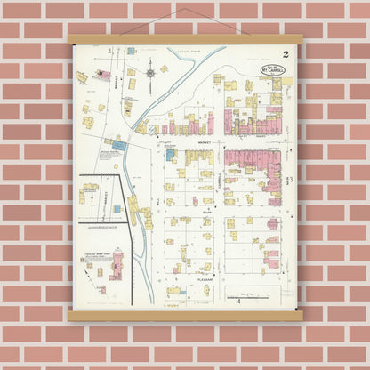 Old map wall art mockup — magnetic wood frame on brick wall — Sanborn Fire Insurance Map from Mount Carroll, Carroll County, Illinois (1912), Sheet #0002