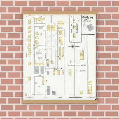 Old map wall art mockup — magnetic wood frame on brick wall — Sanborn Fire Insurance Map from Ranger, Eastland County, Texas (1920), Sheet #0024