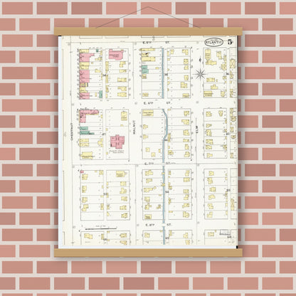 Old map wall art mockup — magnetic wood frame on brick wall — Sanborn Fire Insurance Map from Atlantic, Cass County, Iowa (1893), Sheet #0005