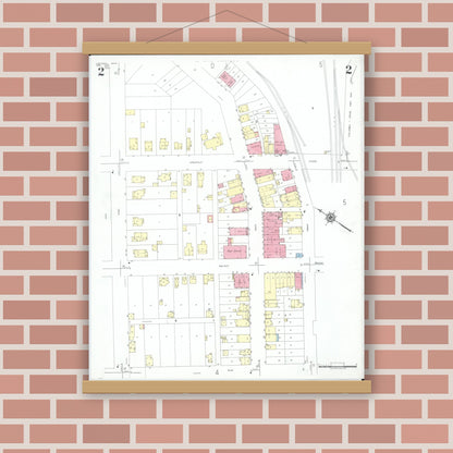 Old map wall art mockup — magnetic wood frame on brick wall — Sanborn Fire Insurance Map from Leetonia, Columbiana County, Ohio (1950), Sheet #0002