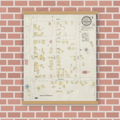 Old map wall art mockup — magnetic wood frame on brick wall — Sanborn Fire Insurance Map from Dannemora, Clinton County, New York (1909), Sheet #0001