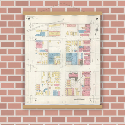 Old map wall art mockup — magnetic wood frame on brick wall — Sanborn Fire Insurance Map from Michigan City, La Porte County, Indiana (1948), Sheet #0002