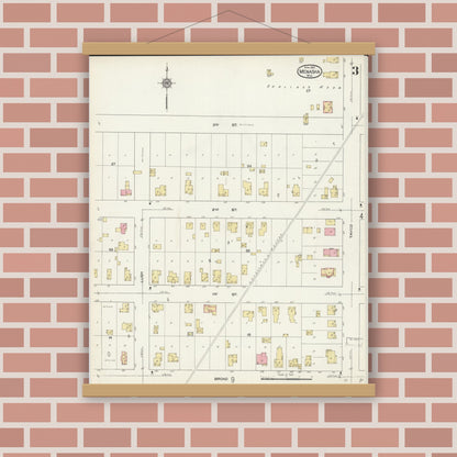 Old map wall art mockup — magnetic wood frame on brick wall — Sanborn Fire Insurance Map from Menasha, Winnebago County, Wisconsin (1913), Sheet #0003