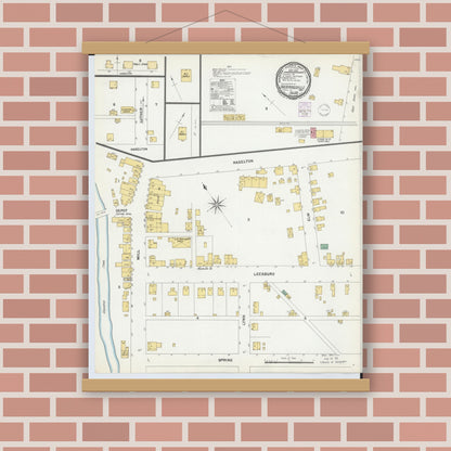 Old map wall art mockup — magnetic wood frame on brick wall — Sanborn Fire Insurance Map from Sherrodsville, Carroll County, Ohio (1901), Sheet #0001