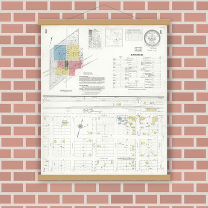 Old map wall art mockup — magnetic wood frame on brick wall — Sanborn Fire Insurance Map from Runge, Karnes County, Texas (1934) - Complete Map Set