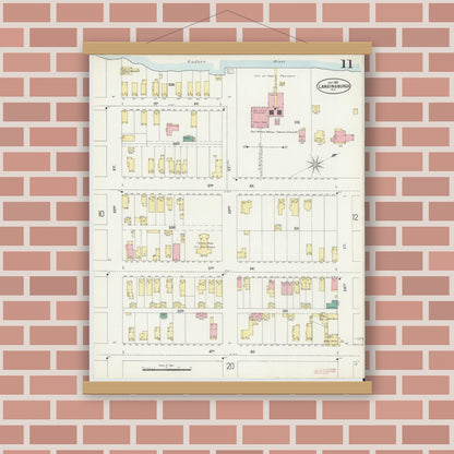 Old map wall art mockup — magnetic wood frame on brick wall — Sanborn Fire Insurance Map from Lansingburg, Rensselaer County, New York (1897), Sheet #0011