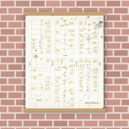 Old map wall art mockup — magnetic wood frame on brick wall — Sanborn Fire Insurance Map from Ottumwa, Wapello County, Iowa (1902), Sheet #0029