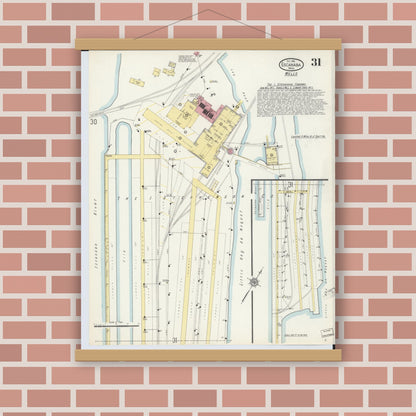 Old map wall art mockup — magnetic wood frame on brick wall — Sanborn Fire Insurance Map from Escanaba, Delta County, Michigan (1913), Sheet #0031